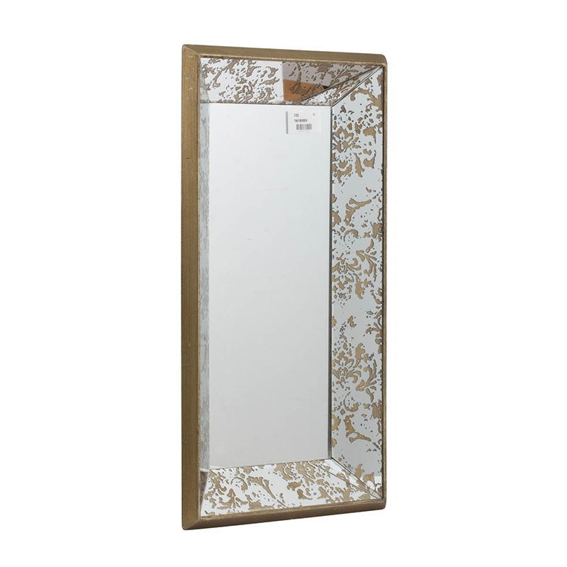 Antique Rectangle Mirror With Floral Accents, Mirrored Display Tray, Wall Mirror - Silver