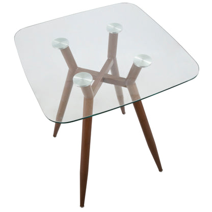 Clara - Mid-Century Modern Square Counter Table - Walnut / Clear