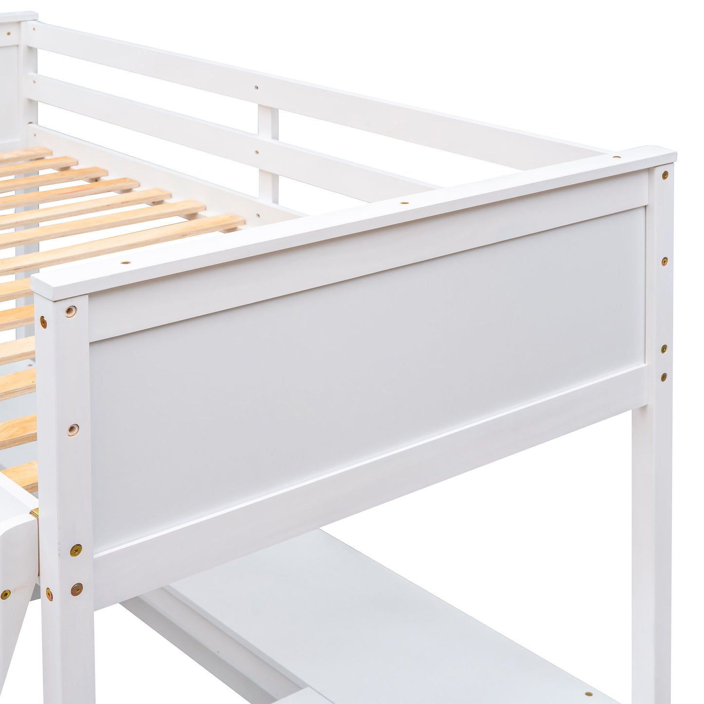 Twin Size Loft Bed With Shelves With Desk - White