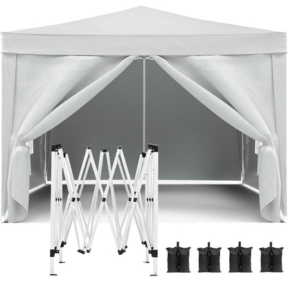 10'X10' Folding Canopy With 4 Removable Sidewalls Outdoor Event Shelter UPF 50+ Gazebo Portable Tents For Parties Beach Camping Wedding Ez Pop Up Canopy 4 Pieces Weight Bag + Carry Bag - White