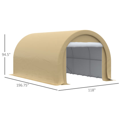 Outsunny - 10' x 16' Carport, Heavy Duty Portable Garage Storage Tent With Large Zippered Door, Anti-Uv Pe Canopy Cover For Car, Truck, Boat, Motorcycle, Bike, Garden Tools, Outdoor Work - Beige