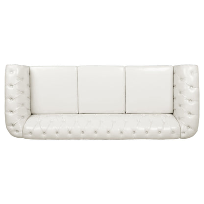 84.65" Rolled Arm Chesterfield 3 Seater Sofa - White