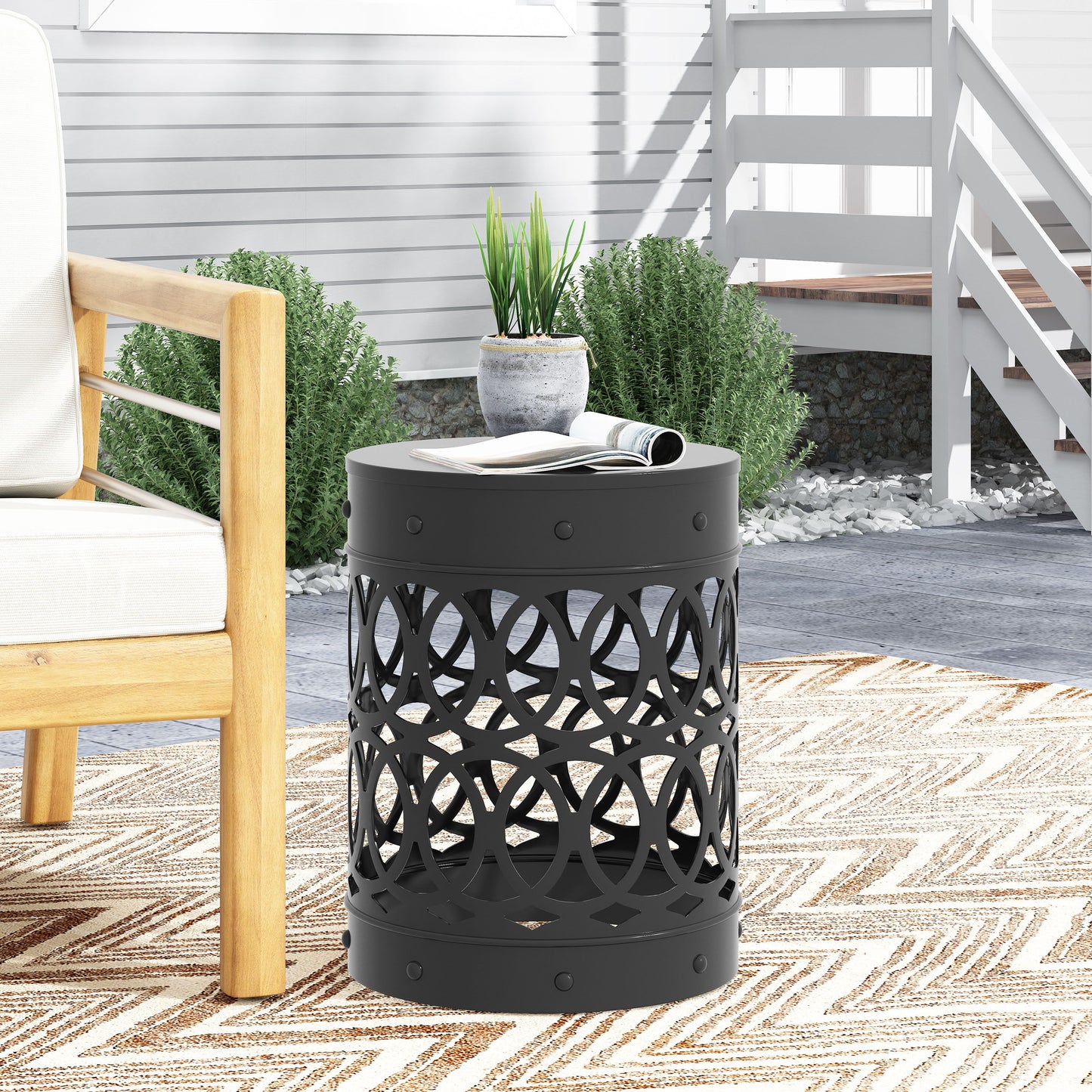 Outdoor, Metal End Table Large - Black