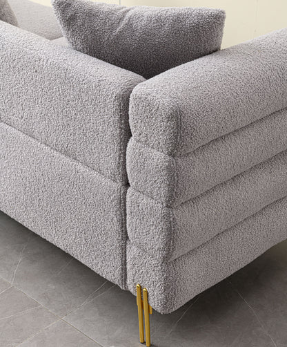 Luxurious And Comfortable Upholstered Sofa With Golden Legs And Pillows For Living Room And Reception Area - Gray