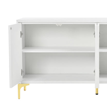 Multi Functional Storage Cabinet, 4 Door Sideboard With Unique Texture, Adjustable Shelves - White