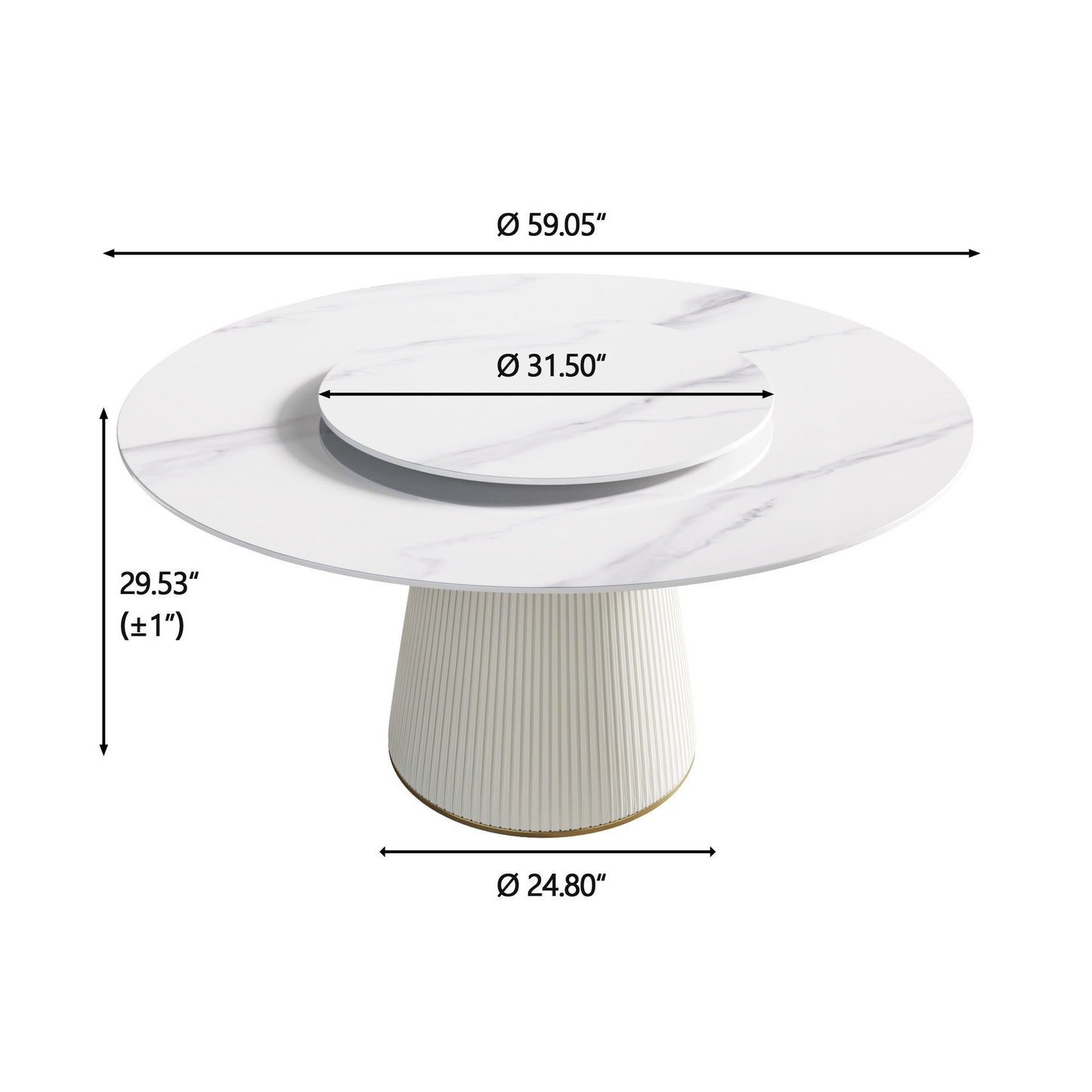 Modern Artificial Stone Round Plywood Base Dining Table, Can Accommodate 8 People, Artificial Stone Turntable (Not Including Chairs) - White / Beige