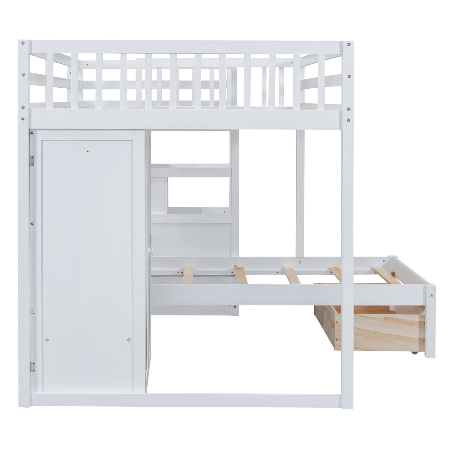 Full Over Twin Bunk Bed With Wardrobe, Drawers - White