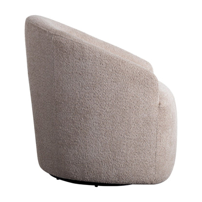Modern Upholstered 360 Degree Swivel Chair Faux Fabric Solid Wood Frame - Beige