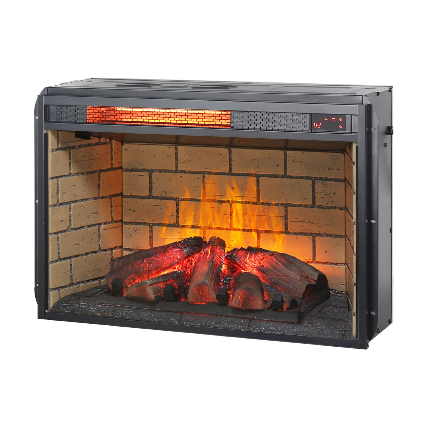 26" Infrared Quartz Heater Fireplace Insert -Woodlog Version With Brick - Antique Black