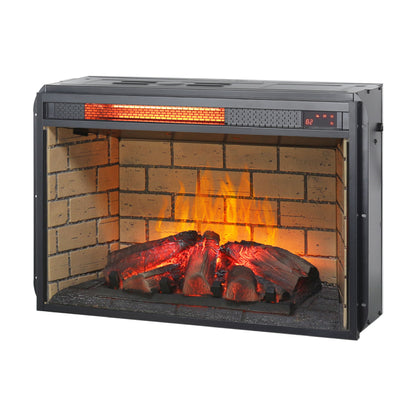 26" Infrared Quartz Heater Fireplace Insert -Woodlog Version With Brick - Antique Black
