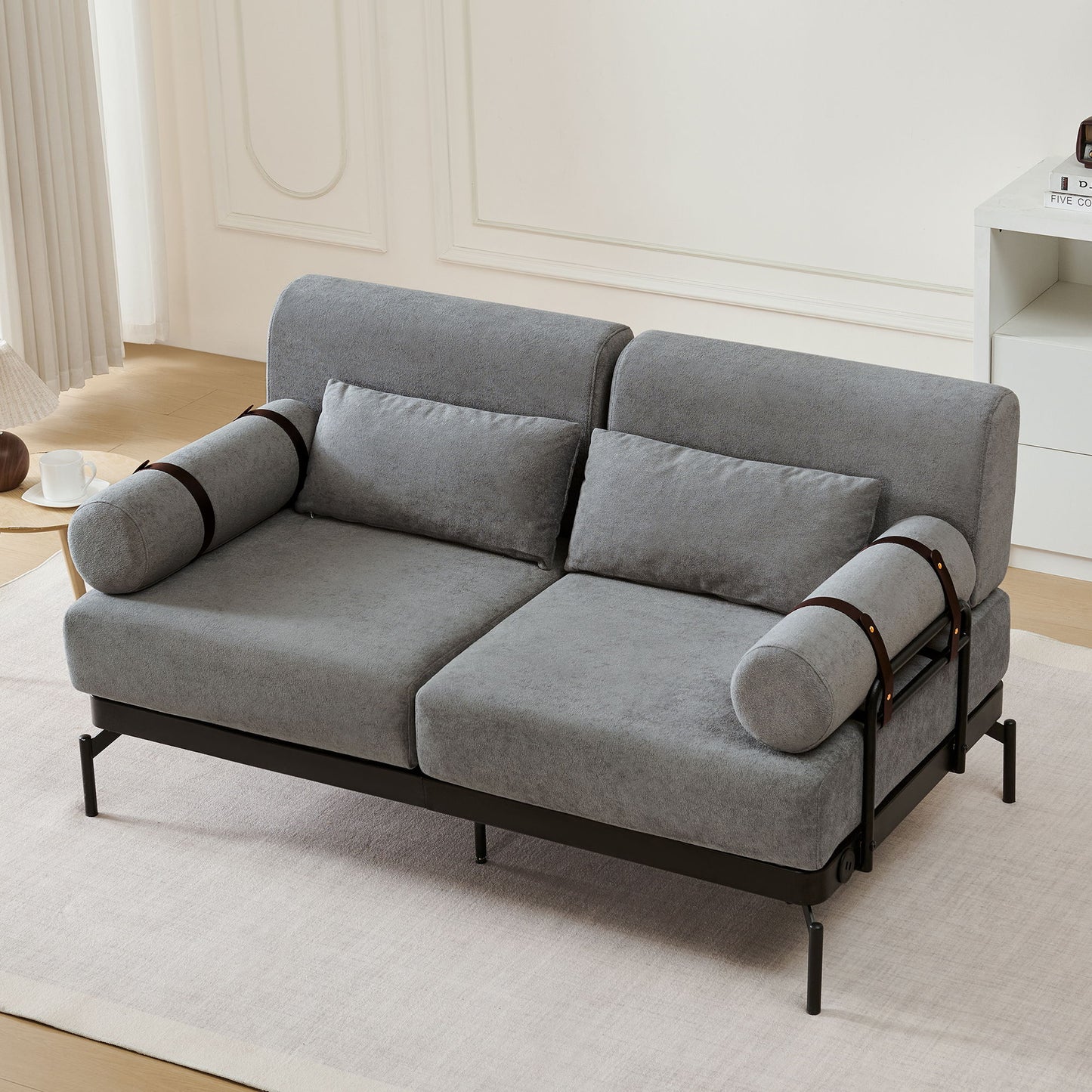 Modern Loveseat Sofa 59" Sofa Couch 2 Seater With USB Ports, Unique Cylindrical Armrests - Gray