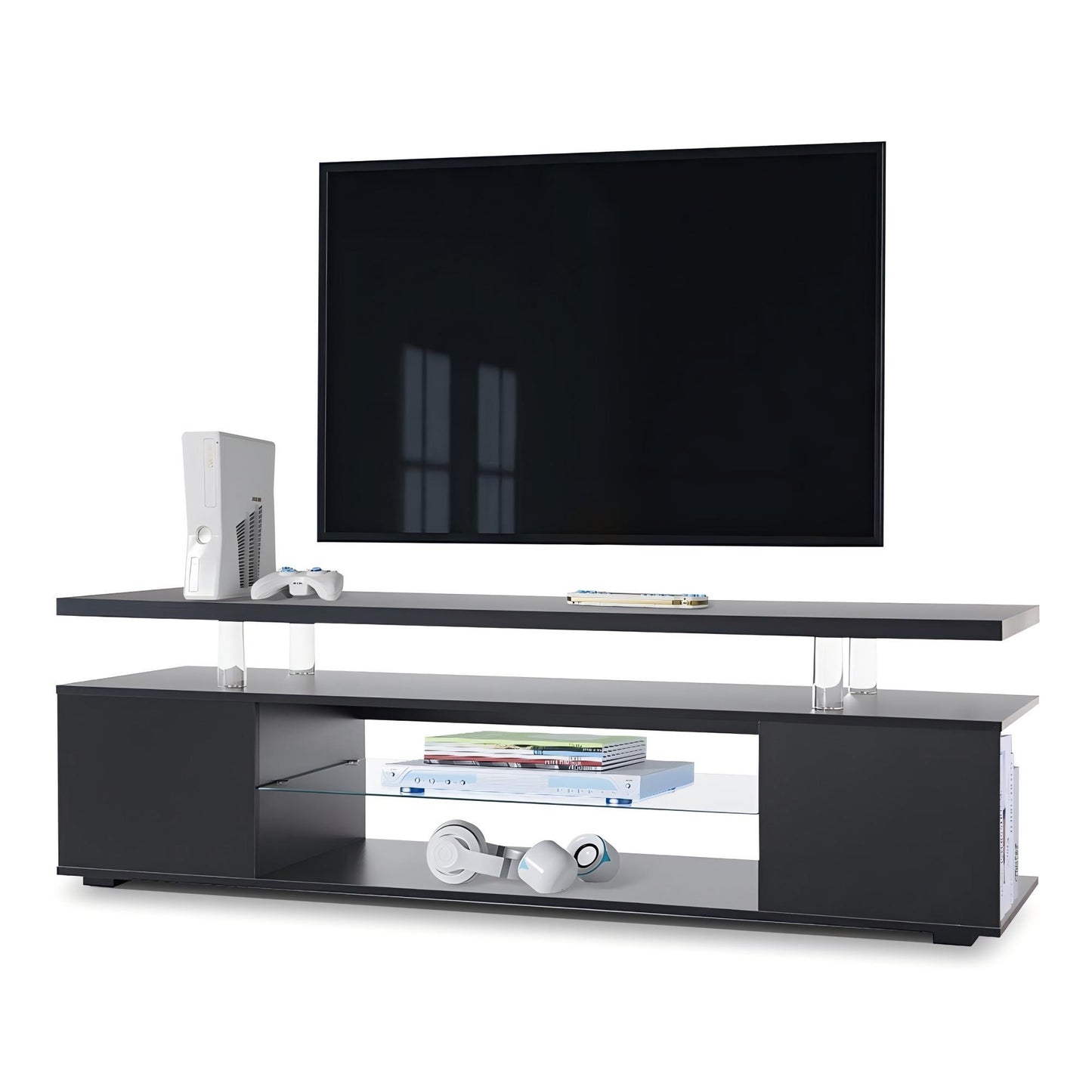TV Stand For 60" TV LED Gaming Entertainment Center Media Storage Console Table With Large Side Cabinet For Living Room - Black