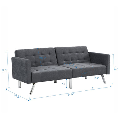 Futon Sofa Bed Convertible Folding Lounge Couch, Armrests - Dark Gray