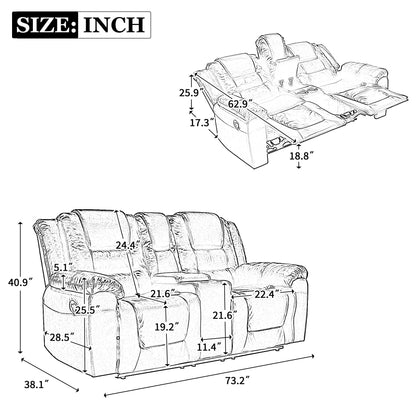 2 Seater Home Theater Recliner Manual Recliner Chair With A Storage Box And Two Cup Holders For Living Room - Black