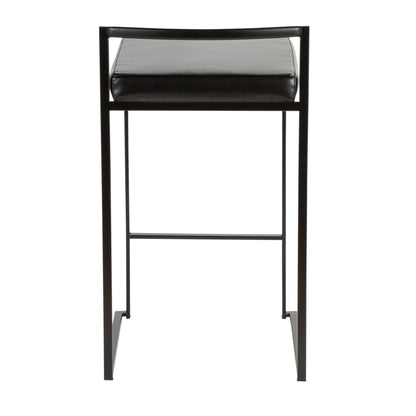 Fuji - Contemporary Stackable Counter Stool (Set of 3) - Black - Faux Leather