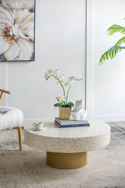 Unique Capiz Coffee Table With Pedestal Base - Multi