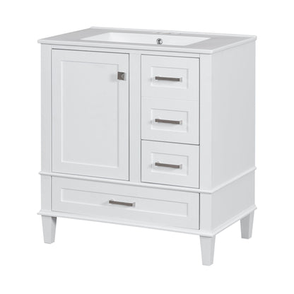 Bathroom Vanity, Modern Bathroom Cabinet With Sink Combo Set, Bathroom Storage Cabinet With A Soft Closing Door And 3 Drawers, Solid Wood Frame - White