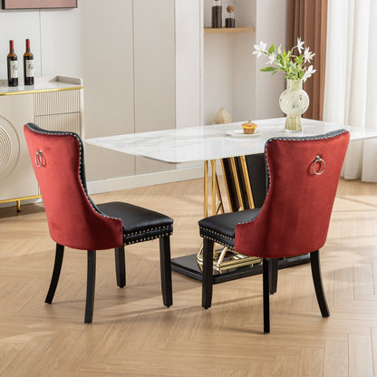 Nikki - Modern, High-End Tufted Solid Wood Contemporary And Velvet Upholstered Dining Chair With Wood Legs Nailhead Trim (Set of 2) - Black / Winered / Burgundy