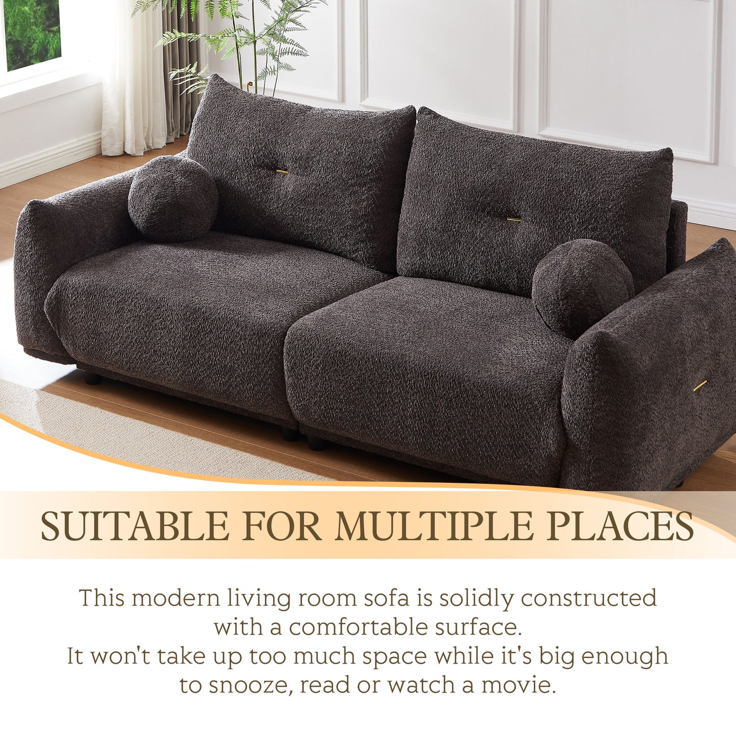 Lamb's Wool 2 Seater Cushion Sofa Comfortable Sofa For Living Room Bedroom And Other Casual Spaces Lamb's Wool Sofa With 2 Cushions And 2 Ball Pillows (Set of 2) - Gray