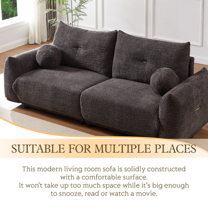 Lamb's Wool 2 Seater Cushion Sofa Comfortable Sofa For Living Room Bedroom And Other Casual Spaces Lamb's Wool Sofa With 2 Cushions And 2 Ball Pillows (Set of 2) - Gray