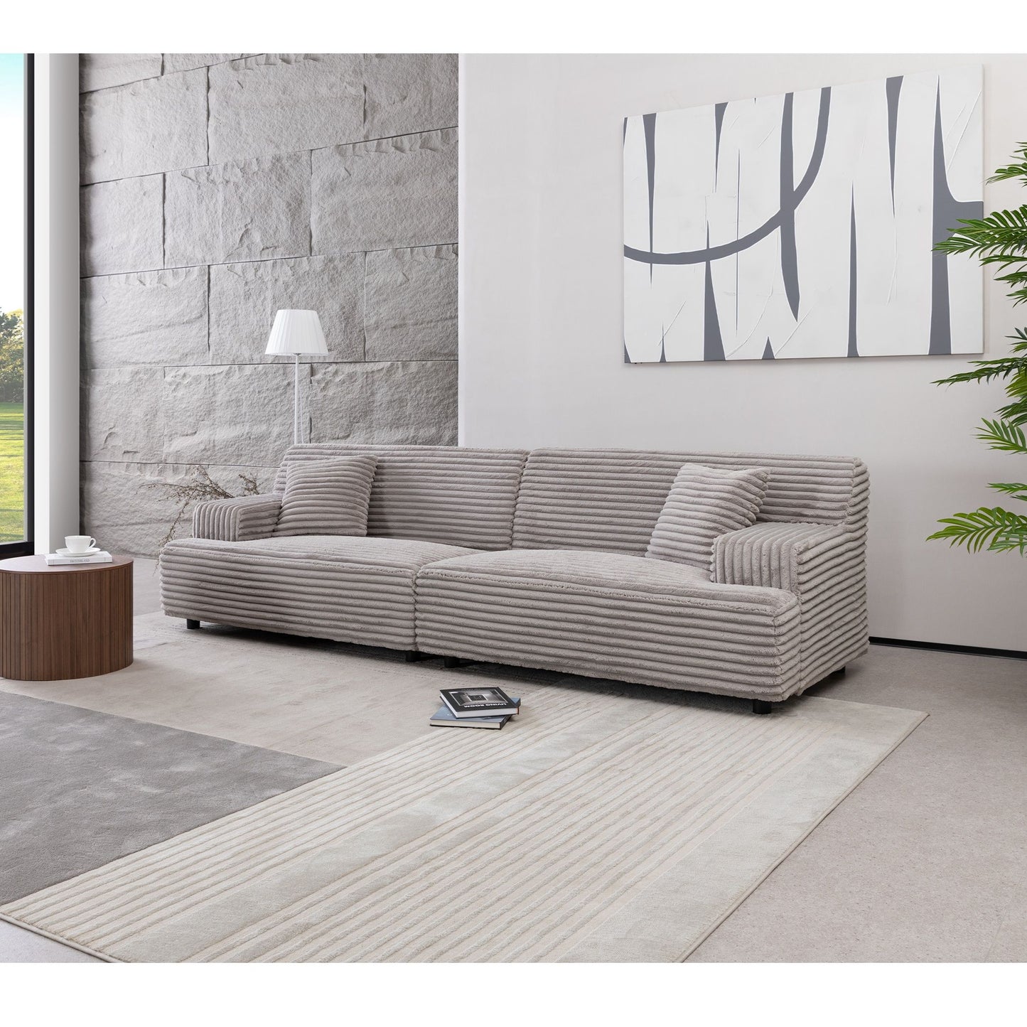 Modern 2291-G Sofa, Comfortable Cloud Sofa, Soft Plush Corduroy Interior With Square Armrests, Living Room Or Bedroom - Gray