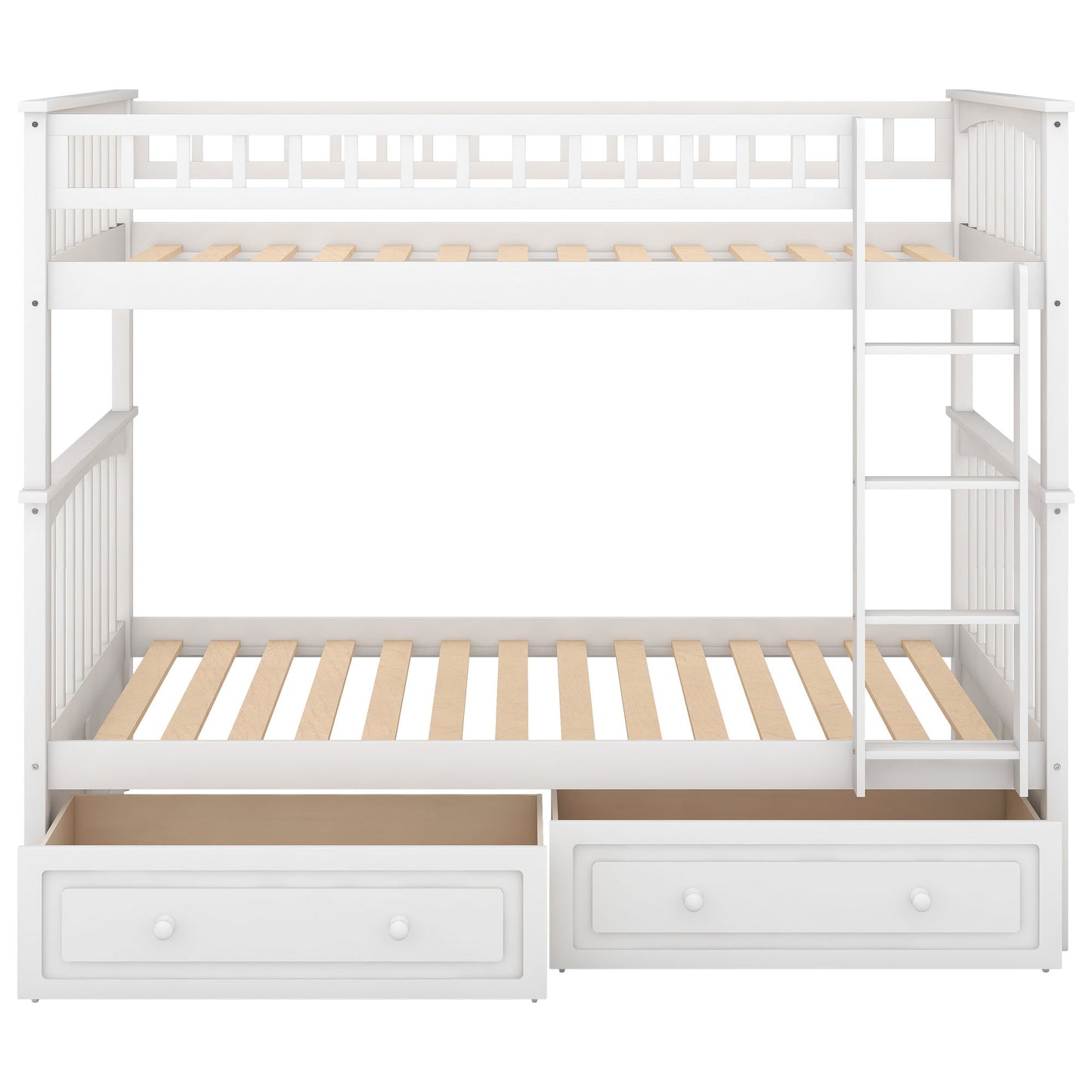 Twin Over Twin Bunk Bed With Drawers, Convertible Beds - White