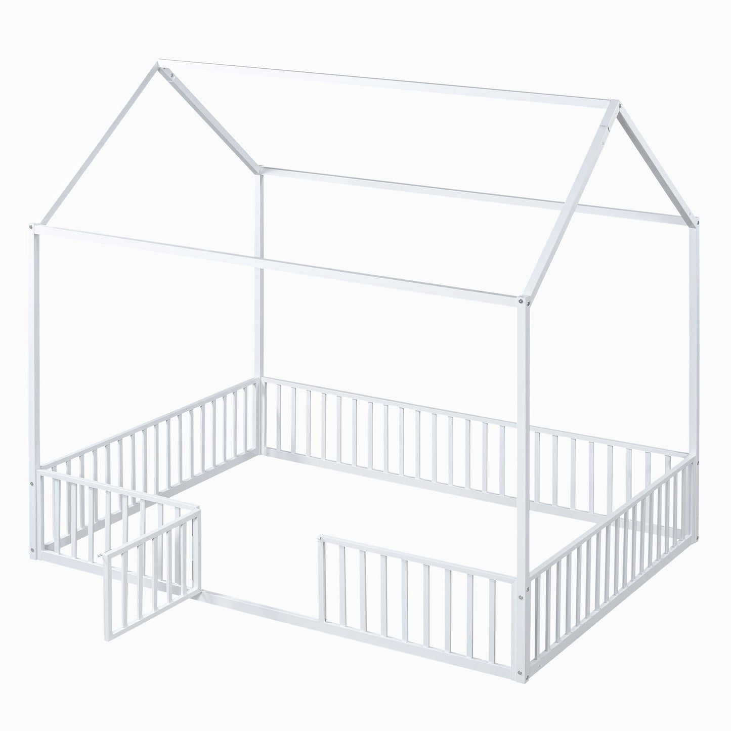 House Bed With Fence And Door - White