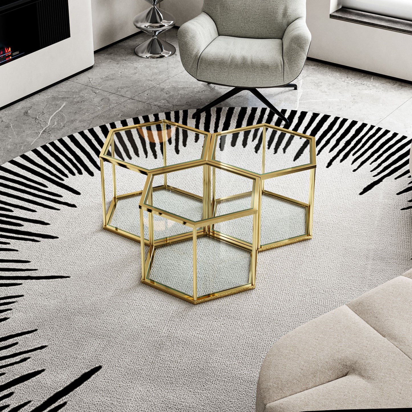 Modern Stainless Steel Frame Living Room Coffee Table With Double Layer Tempered Glass - Gold