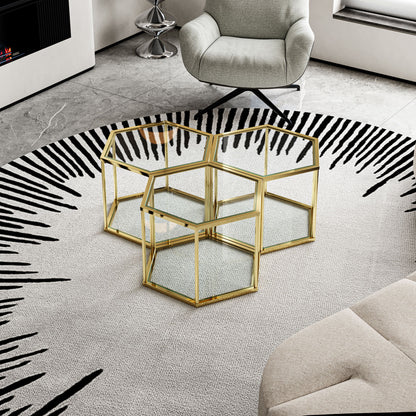 Modern Stainless Steel Frame Living Room Coffee Table With Double Layer Tempered Glass - Gold