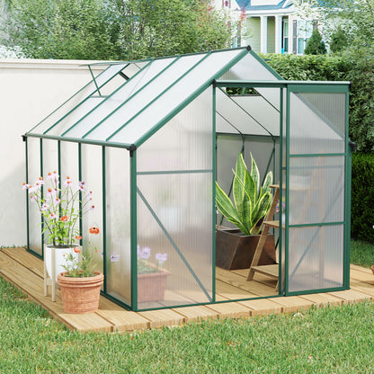 6X10Ft Polycarbonate Greenhouse Raised Base And Anchor Aluminum Heavy Duty Walk-In Greenhouses For Outdoor Backyard In All Season - Green