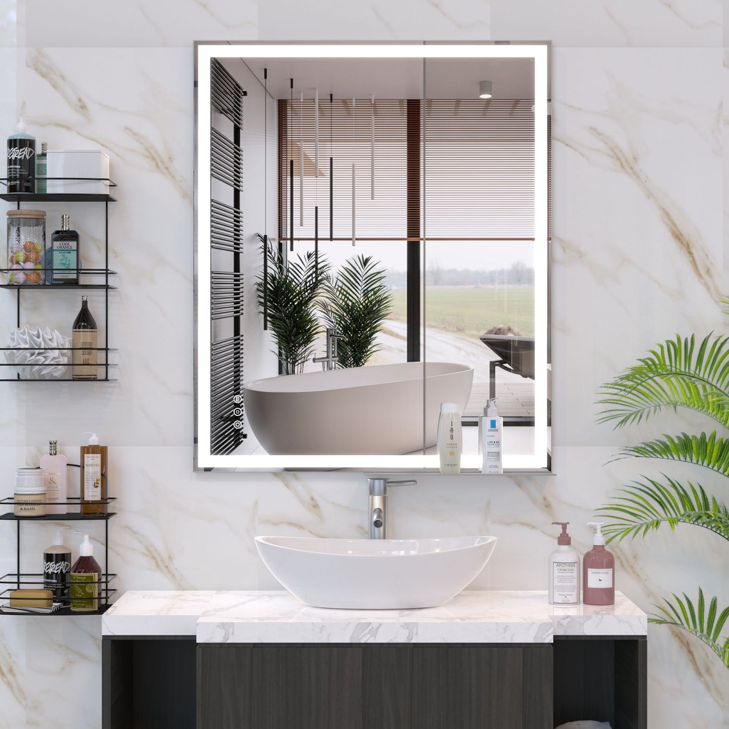 LED Bathroom Vanity Mirror Wall Mounted Adjustable White / Warm / Natural Lights Anti-Fog Touch Switch With Memory Modern Smart Large Bathroom Mirrors - Silver
