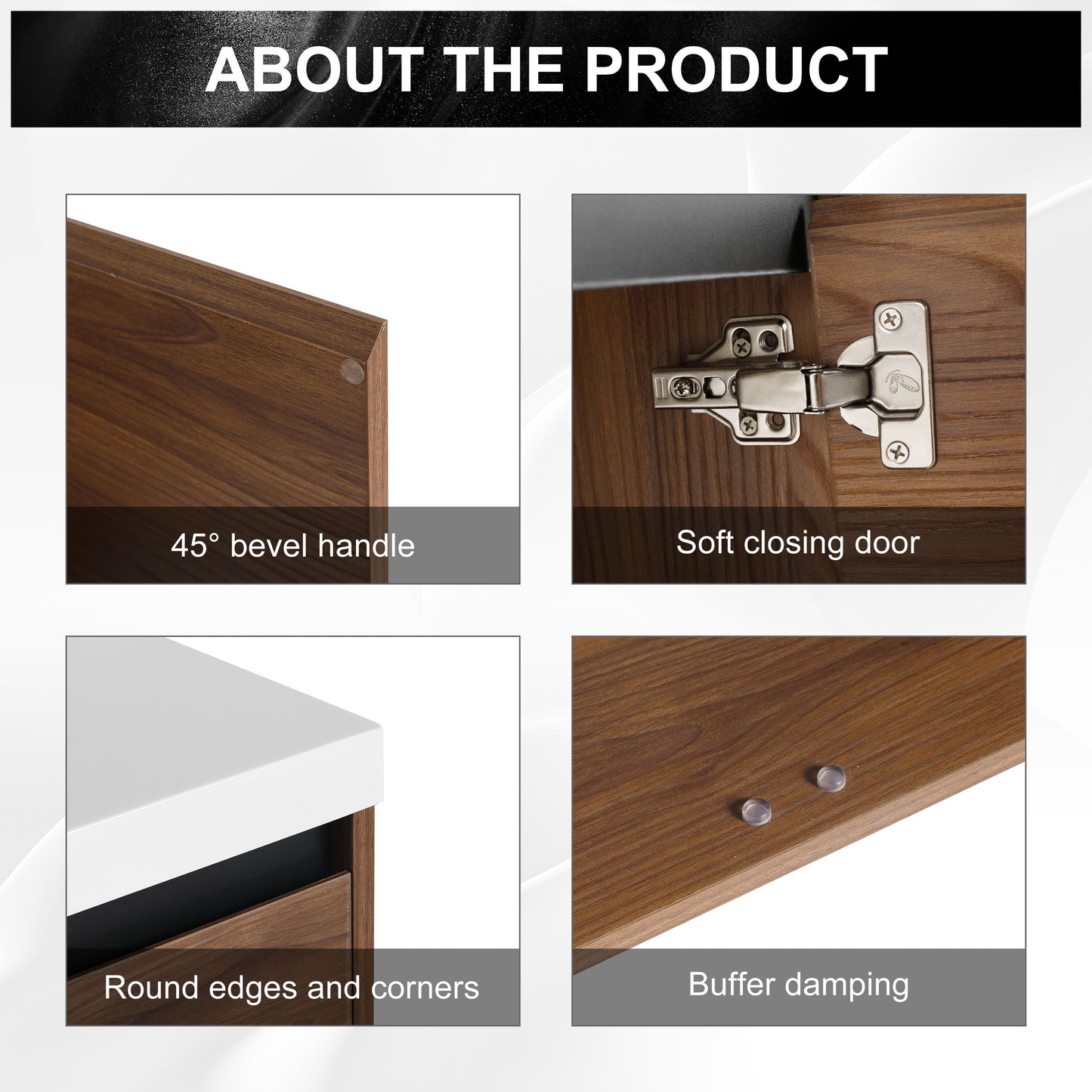 36" Bathroom Vanity Set With Resin Countertop Sink And 2 Doors - Brown