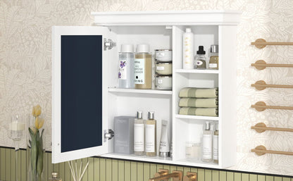 Bathroom Medicine Cabinet With Mirror, Wall Mounted Mirror Cabinet & Storage Organizer, Over The Toilet Storage White Storage Cabinet For Bathroom - White