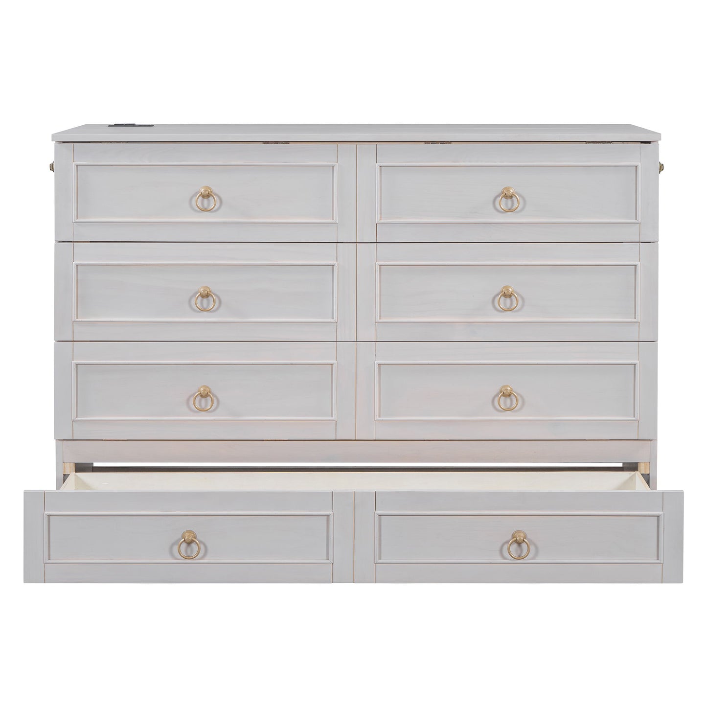 Queen Murphy Bed Elegantly Designed With Large Drawers - White