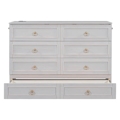 Queen Murphy Bed Elegantly Designed With Large Drawers - White
