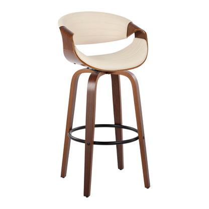 Symphony - Mid-Century Modern Fixed Height Barstool With Swivel With Round Footrest (Set of 2) - Walnut / Black