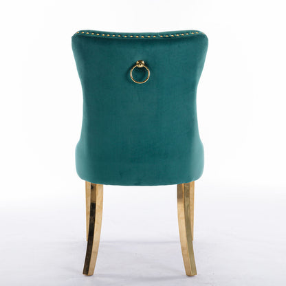 Nikki - Modern, High-End Tufted Solid Wood Contemporary Velvet Upholstered Dining Chair With Golden Stainless Steel Plating Legs, Nailhead Trim (Set of 2) - Green