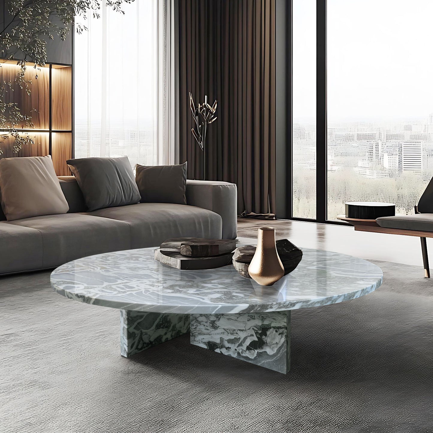 Natural Marble Coffee Table With Polished Surface For Living Room - Blue / Gray