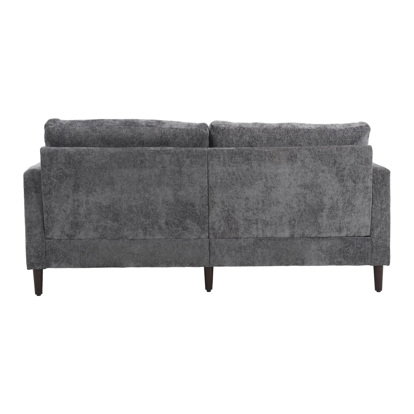 Mid Century Modern Chenille Fabric Loveseat Sofa, 2 Seat Upholstered Couch, Brown Wood Feet - Gray