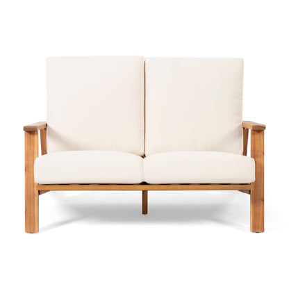 Paloma - Loveseat And Coffee Table Set With Adirondack Design Acacia Wood And Waterproof Fabric - Teak / Beige