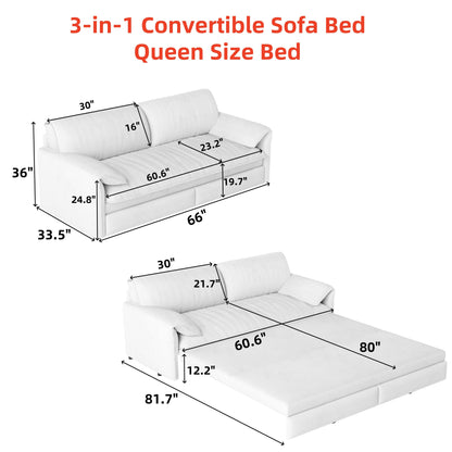 Queen Pull Out Sofa Bed, 3 In 1 Convertible Sleeper Sofa With Side Storage Multifunctional Velvet Loveseat Bed For Living Room - Pink