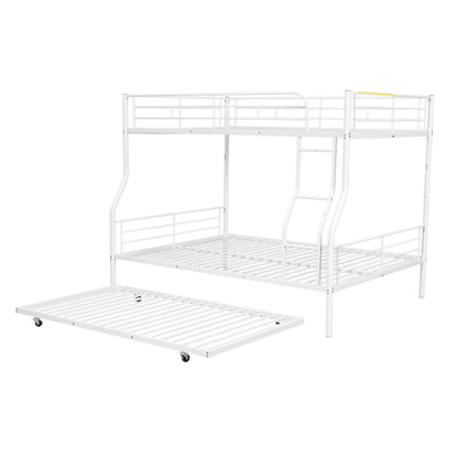Full Long Over Queen Metal Bunk Bed With Trundle - White