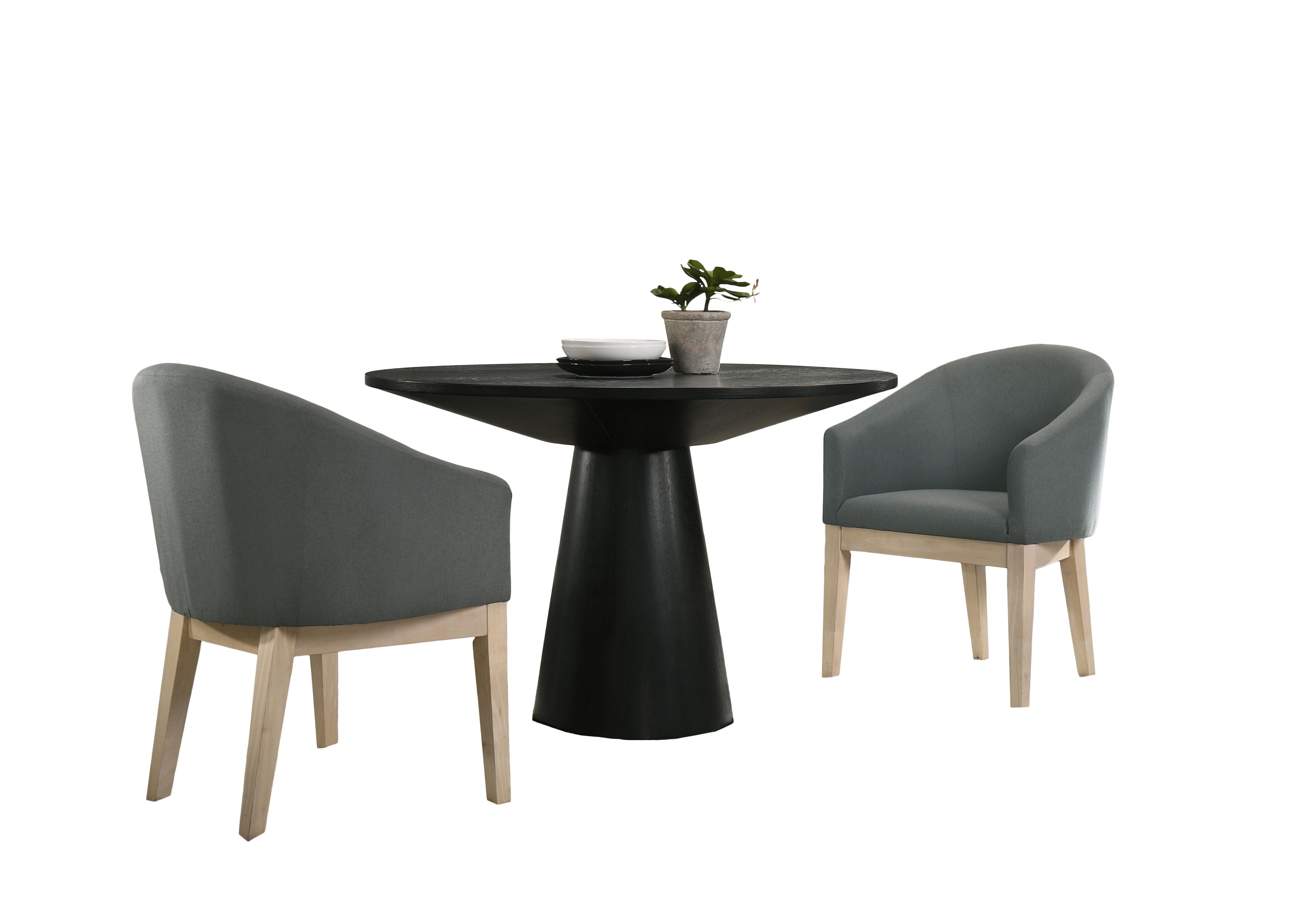 Jasper - 3 Piece Round Dining Table With Gray Barrel Chairs (Set of 3) - Ebony Black