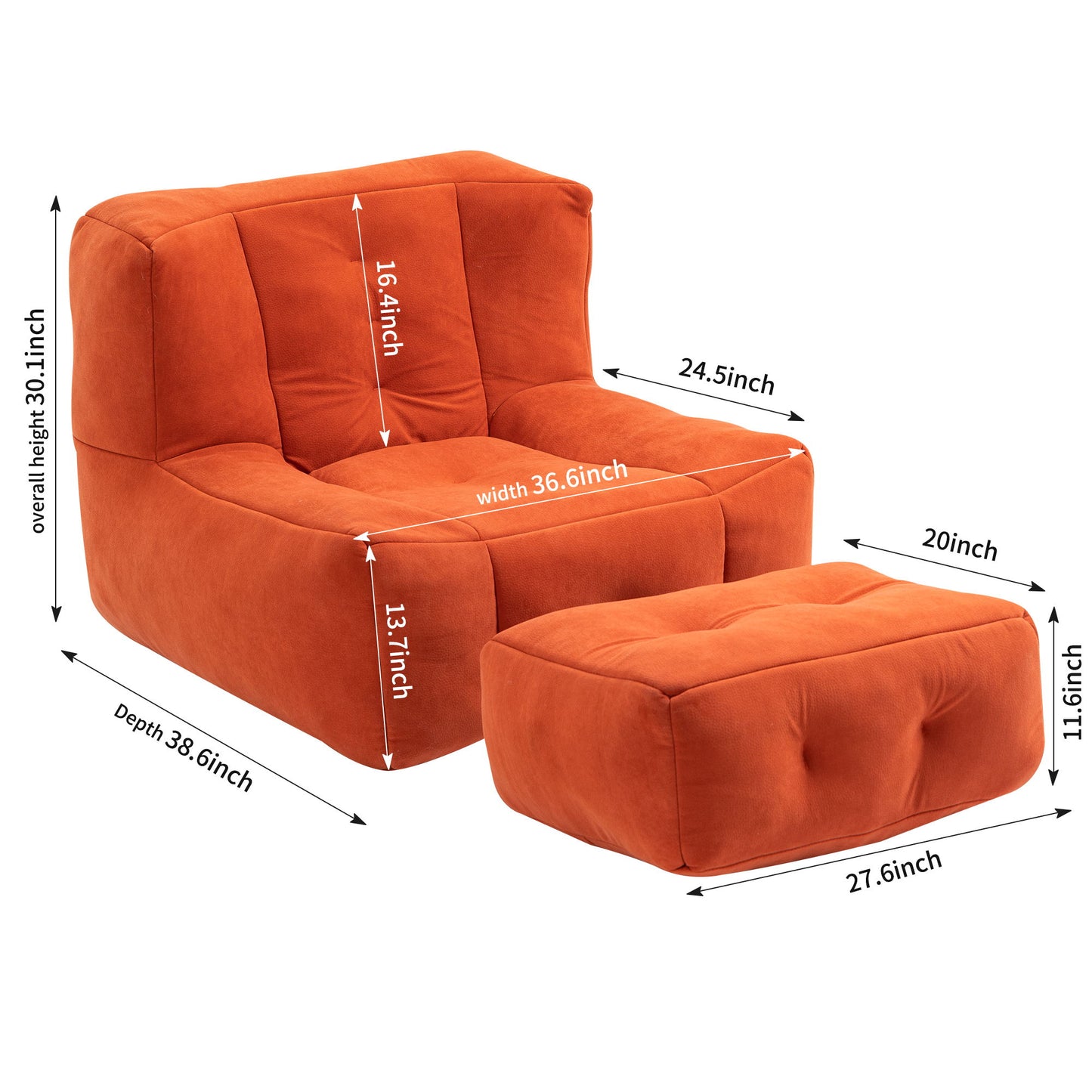 Fluffy Bean Bag Chair, Comfortable Bean Bag For Adults And Children, Super Soft Lazy Sofa Chair With Memory Foam And Ottoman, Indoor Modern Focus Bean Bag Chair For Living Room, Bedroom, Apartment - Red