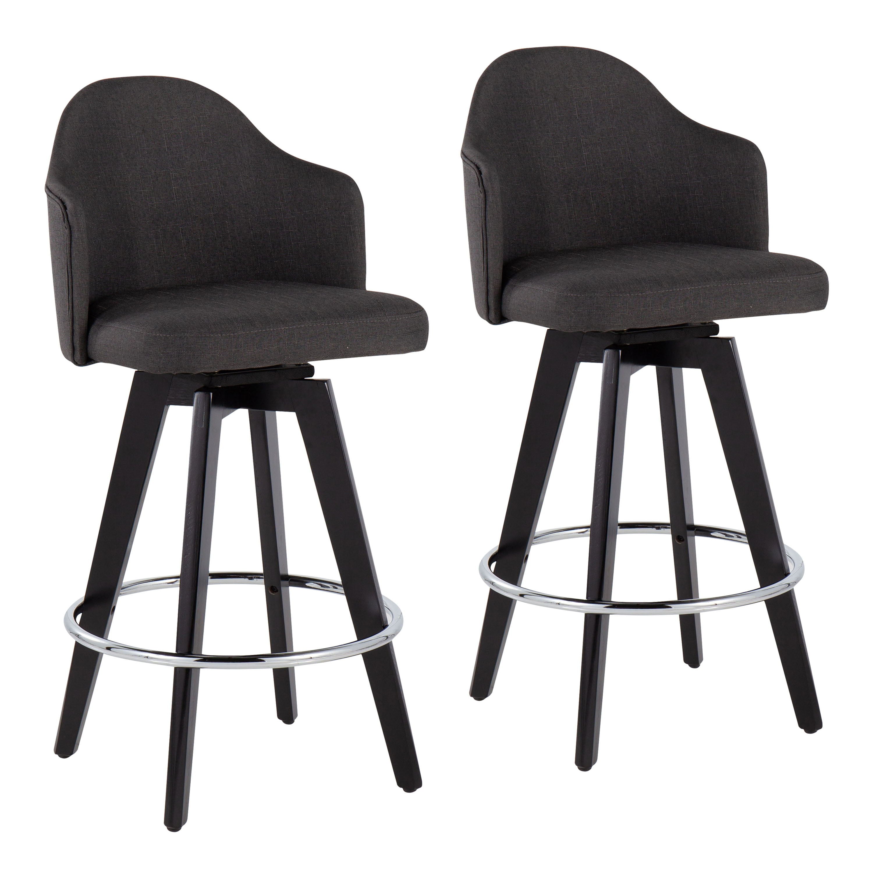 Ahoy - Contemporary Fixed Height Counter Stool Round Chrome Footrest (Set of 2) - Charcoal / Black