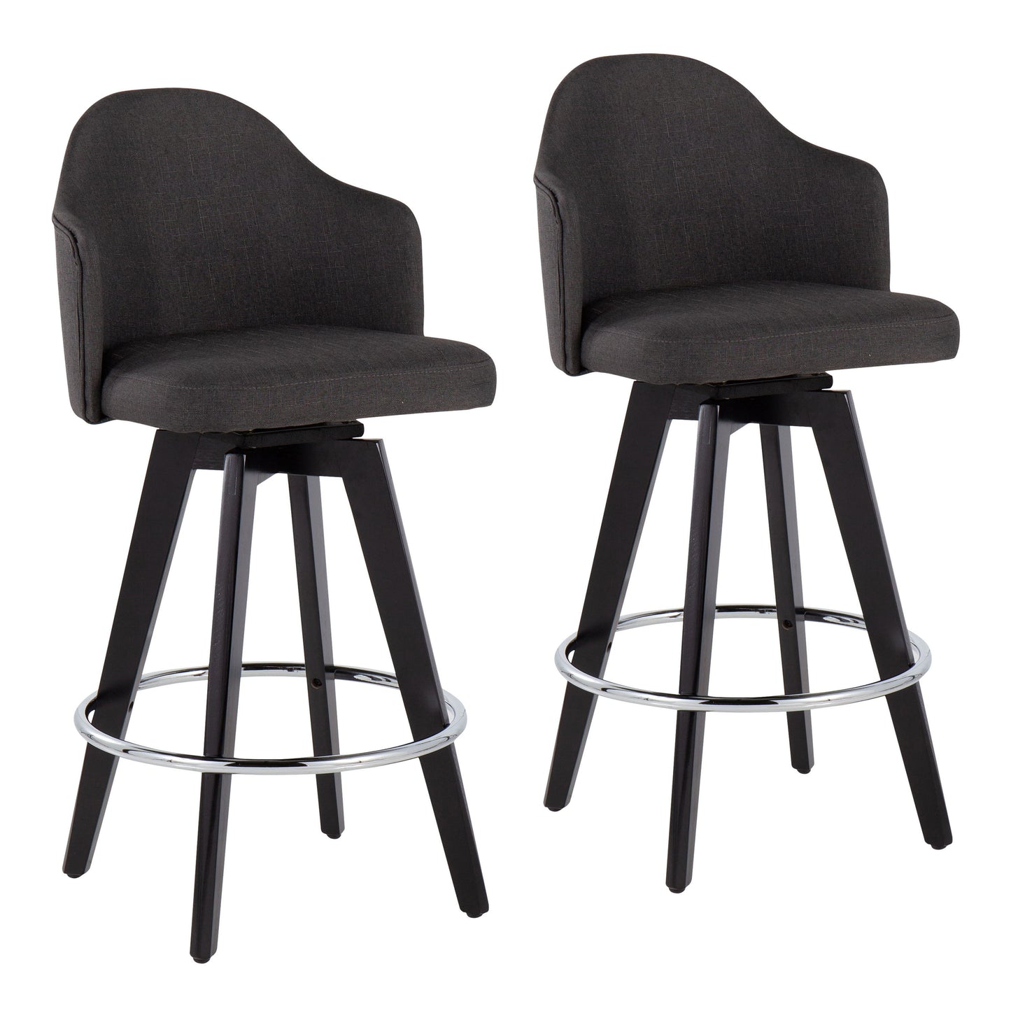 Ahoy - Contemporary Fixed Height Counter Stool Round Chrome Footrest (Set of 2) - Charcoal / Black