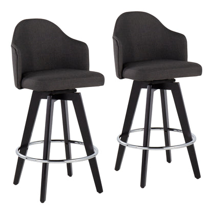 Ahoy - Contemporary Fixed Height Counter Stool Round Chrome Footrest (Set of 2) - Charcoal / Black