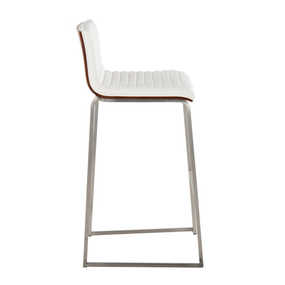Mason Mara - Contemporary Fixed Height Barstool (Set of 2) - Walnut / White
