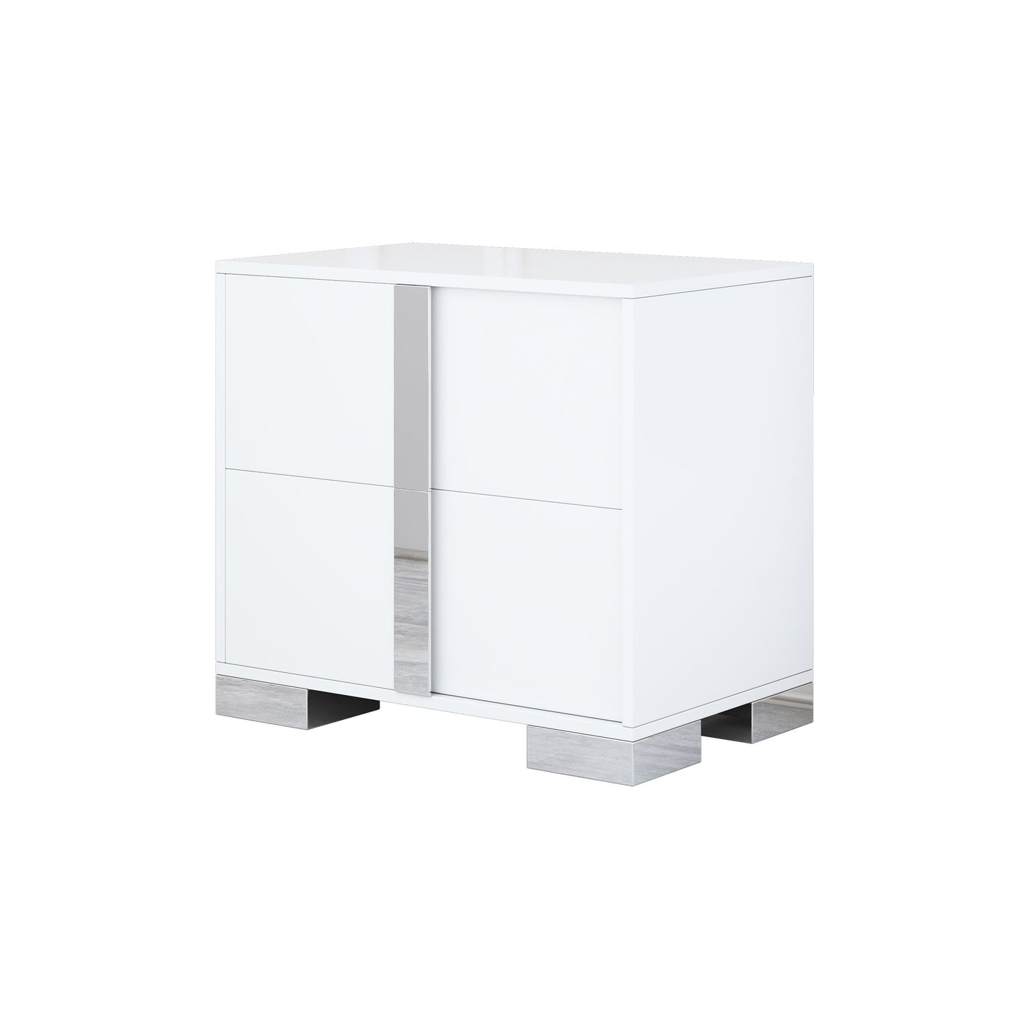 4 Piece Bedroom Sets Queen Size Upholstered Bed With LED Lights, Mirrored Nightstands And Dresser With Metal Handles And Legs - White