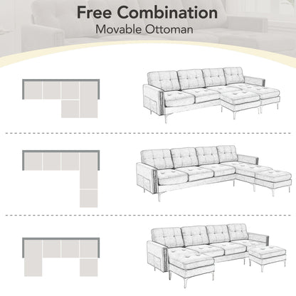 Convertible Sectional Sofa Couch With Movable Ottoman - Light Gray